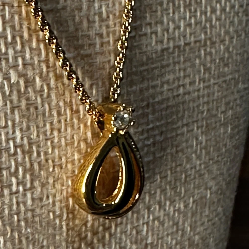 Vintage Christian Dior Gold-Plated Crystal Teardrop Pendant Necklace